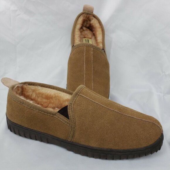 Suede Slippers Mens 9 Faux Shearling Lined Tan David Slip On Stoney River Shoe - Picture 4 of 10